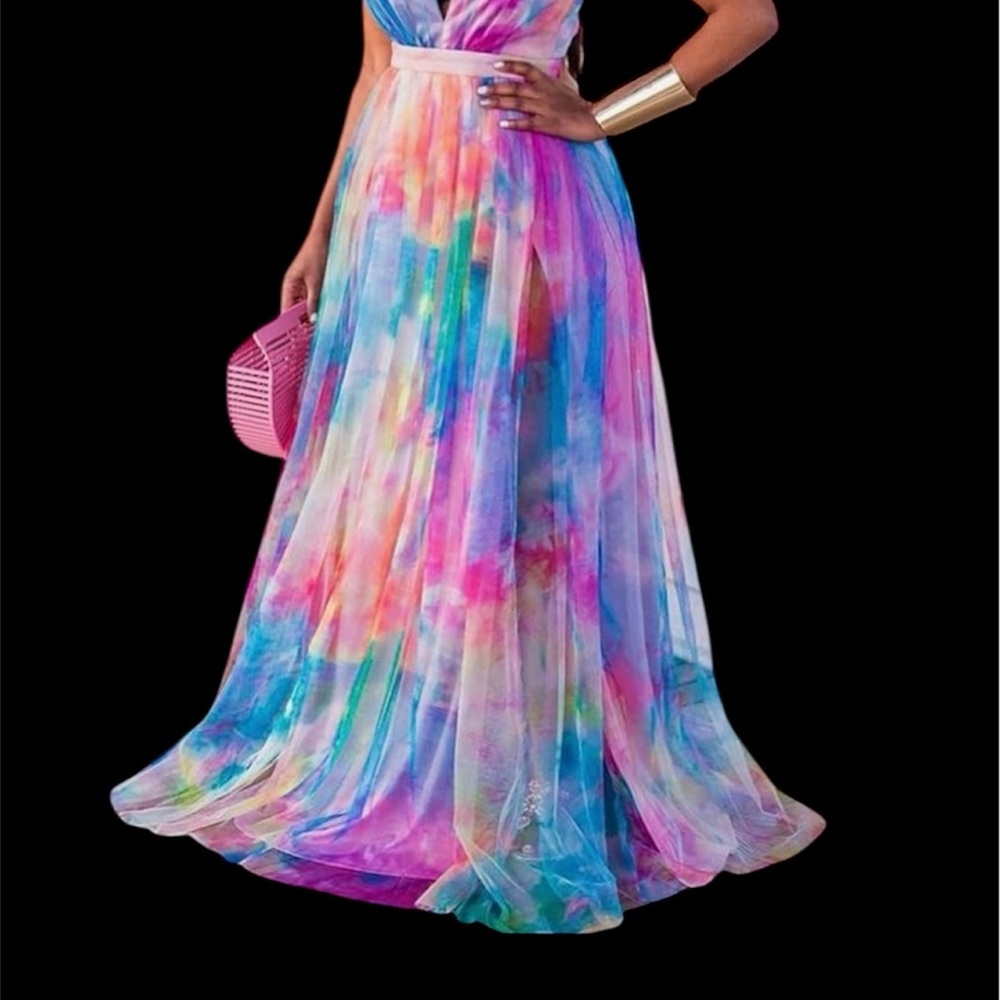 NWT Women multi color V neck maxi dress SIZE M - Picture 8 of 8